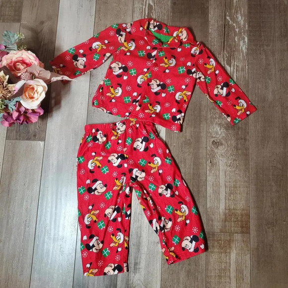 Disney Mickey Mouse Red Fleece 2 Piece Pajama Set Size 24 months 24m - Picture 1 of 13